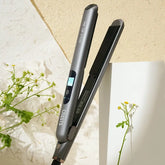CRASTS Sleek Ceramic Flat Iron - 2-in-1 Dual Voltage (45W) Hair Straightener & Curler, for Men & Women, Digital Temperature Control, Clip-On Bangs Iron with Type-C Plug